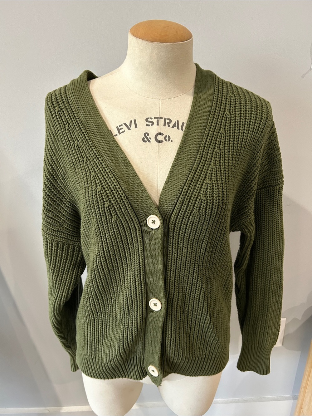 Tradlands Olive Green Ribbed V-Neck Button Cardigan